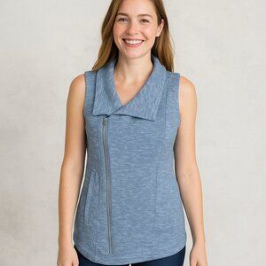 For Cynthia Blue Zip Up Collared Sleeveless Knit Vest Casual Layer Cozy Top S